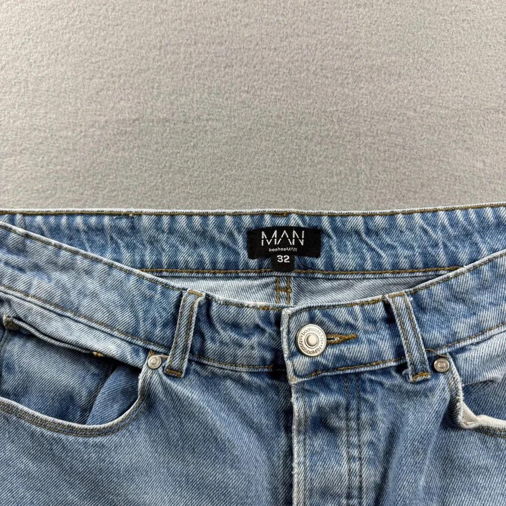 boohooMAN Jeans Mens 32x28‎ Light Blue Straight Leg Denim